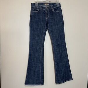 See Thru Soul Jeans Women's‎ 26 I am Dino Flare Dark Wash Embroidered Pockets